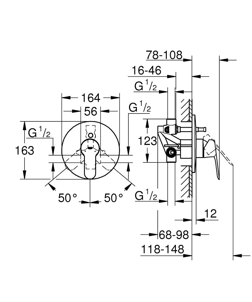 BAUEDGE 1-HANDLE BATH/SHOWER MIXER - GROHE-G2 -  ( CHROME - G2 - BAUCOSMOPOLITAN - 0x15 mm - 0inchX0.6inch )
