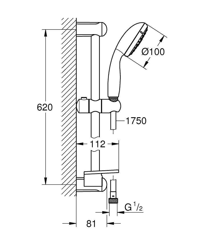 TEMPESTA 100 III SHOWER RAIL SET +DISH 600MM - GROHE -  ( CHROME - G3 - TEMPESTA - 0x0 mm - 0inchX0inch )