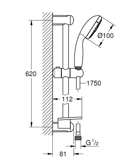 TEMPESTA 100 III SHOWER RAIL SET +DISH 600MM - GROHE -  ( CHROME - G3 - TEMPESTA - 0x0 mm - 0inchX0inch )