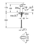 BAUEDGE 1-HANDLE BASIN MIXER WITHOUT POP-UP, S SIZE - GROHE-G2 -  ( CHROME - G2 - BAUCOSMOPOLITAN - 0x15 mm - 0inchX0.6inch )
