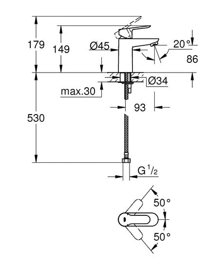 BAUEDGE 1-HANDLE BASIN MIXER WITHOUT POP-UP, S SIZE - GROHE-G2 -  ( CHROME - G2 - BAUCOSMOPOLITAN - 0x15 mm - 0inchX0.6inch )