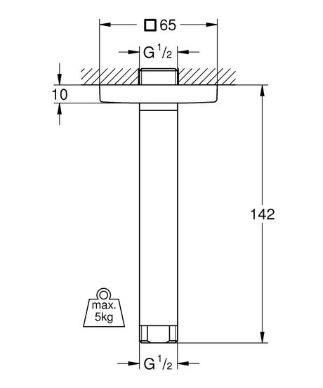 RAINSHOWER CEILING SHOWER ARM 142MM - GROHE -  ( CHROME - G5 - RAINSHOWER - 0x15 mm - 0inchX0.6inch )