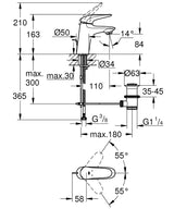 EUROSTYLE 2015 SOLID 1-HANDLE BASIN MIXER WITH POP-UP, S SIZE - GROHE -  ( CHROME - G3 - EUROSTYLE - 0x10 mm - 0inchX0.38inch )