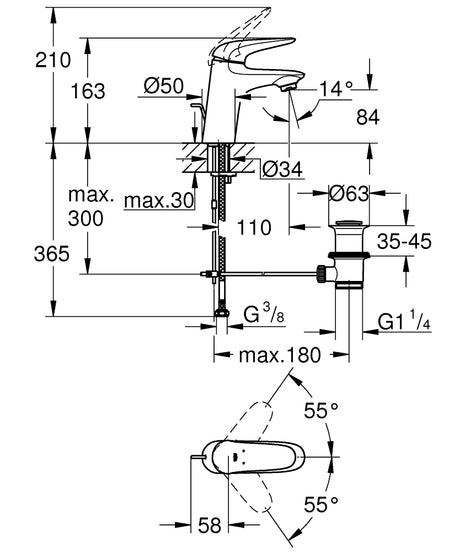 EUROSTYLE 2015 SOLID 1-HANDLE BASIN MIXER WITH POP-UP, S SIZE - GROHE -  ( CHROME - G3 - EUROSTYLE - 0x10 mm - 0inchX0.38inch )