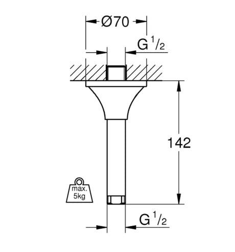 RSH GRANDERA CEILING SHOWER ARM 142MM - GROHE -  ( CHR-GOLD - G5 - GRANDERA - 0x15 mm - 0inchX0.6inch )