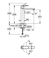 EUROSMART COSMOPOLITAN 1-HANDLE BASIN MIXER WITHOUT POP UP, XL SIZE - GROHE -  ( CHROME - G3 - EUROSMART COSMOPOLITAN - 0x0 mm - 0inchX0inch )