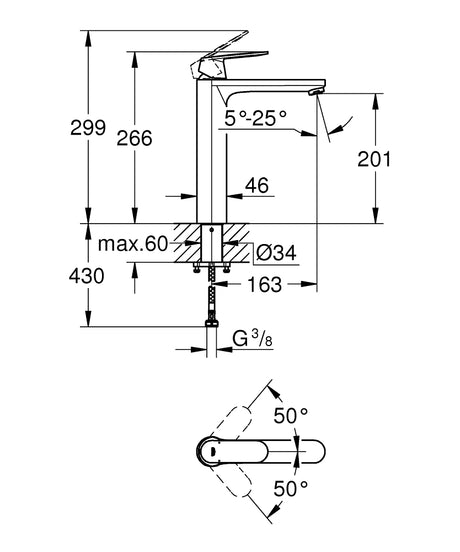 EUROSMART COSMOPOLITAN 1-HANDLE BASIN MIXER WITHOUT POP UP, XL SIZE - GROHE -  ( CHROME - G3 - EUROSMART COSMOPOLITAN - 0x0 mm - 0inchX0inch )