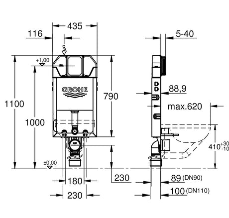 UNISET HALF FRAME FLUSHING CISTERN-SLIM- 3-6 L - GROHE -  ( CHROME - G3 - UNISET - 0x0 mm - 0inchX0inch )