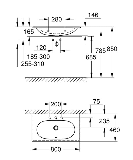 ESSENCE VANITY BASIN WALL-HUNG 80CM - GROHE -  ( WHITE - G4 - ESSENCE - 0x0 mm - 0inchX0inch )