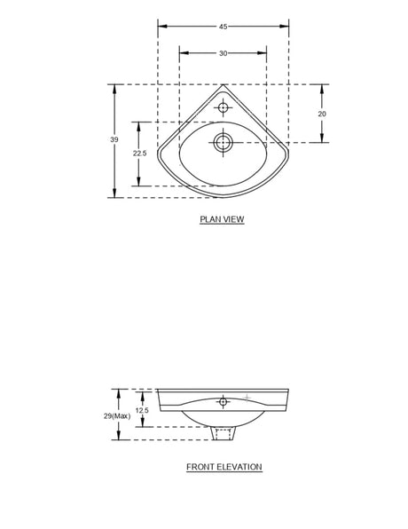 WASH BASIN CORNER - HINDWARE -  ( STAR WHITE - CORNER - 450x400 mm - 18inchX16inch )