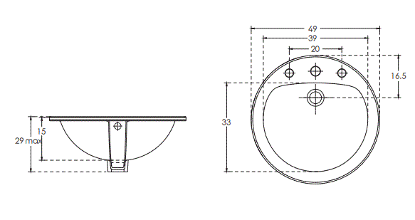 WASH BASIN ROUND - HINDWARE -  ( STAR WHITE - ROUND - 0x475 mm - 0inchX19inch )