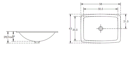WASH BASIN GARNET U/COUNTER - HINDWARE -  ( STAR WHITE - ART - 580x430 mm - 23inchX17inch )
