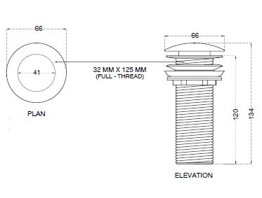 WASTE COUPLING W/POP UP F/T - AQUANT - ( BLACK MATT - - 125x32 mm - 0inchX0inch )