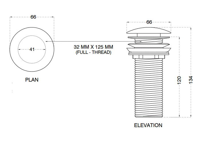 BRASS WASTE COUPLING W/POP UP F/T - AQUANT -  ( BRUSHED ROSE GOLD -  - 125x32 mm - 5inchX1.25inch )