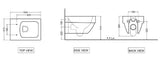 RIMLESS WALL HUNG WC WITH UF SOFT CLOSE SLIM SEAT COVER, HINGES, ACCESSORIES SET -  ( WHITE - LINEA - 540x370 mm - 14.8inchX0inch )