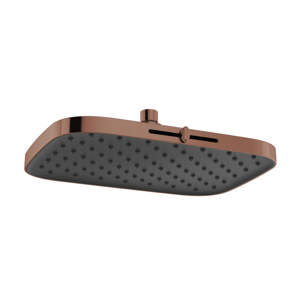 OCTANE SLIDER OVERHEAD SHOWER RECTANGULAR SHAPE TRIFLOW (RAIN, GRAIN & MIST SPRAY)ABS BODY WITH RUBIT CLEANING SYSTEM W/O ARM- JAQUAR FAUCETS - ( BLUSH GOLD PVD - OCTANE SHOWERS - 300x210 mm - 12inchX8.4inch )