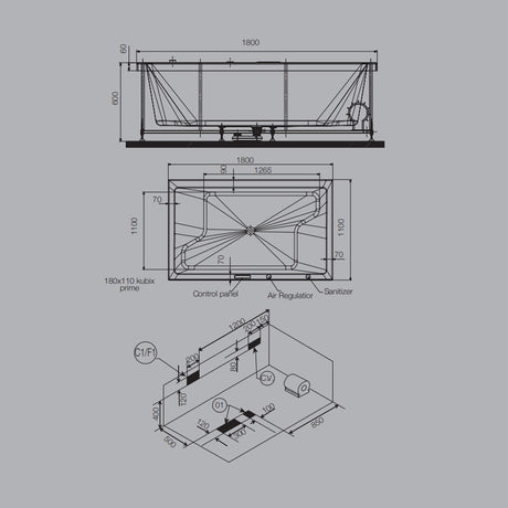 WHIRLPOOL COMBI SYSTEM W/O F&S PANEL - JAQUAR WELLNESS - ( WHITE - KUBIX - 1800x1100 mm - 72inchX42inch )