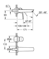 EUROSMART 2021 TWO HOLE WALL MOUNT BASIN MIXER,S SIZE - GROHE -  ( CHROME - G3 - EUROSMART - 0x0 mm - 0inchX0inch )