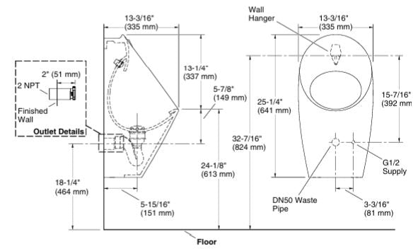 PATIO W/HUNG URINAL W/REAR INLET - KOHLER PREMIUM -  ( WHITE - PREMIUM - 0x0 mm - 0inchX0inch )