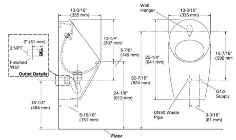 PATIO W/HUNG URINAL W/REAR INLET - KOHLER PREMIUM -  ( WHITE - PREMIUM - 0x0 mm - 0inchX0inch )