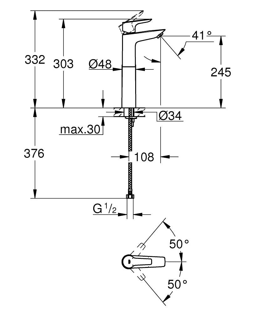 ALIRA 1-HANDLE BASIN MIXER WITHOUT POP UP, XL SIZE - GROHE -  ( CHROME - G3 - ALIRA - 0x15 mm - 0inchX0.5inch )