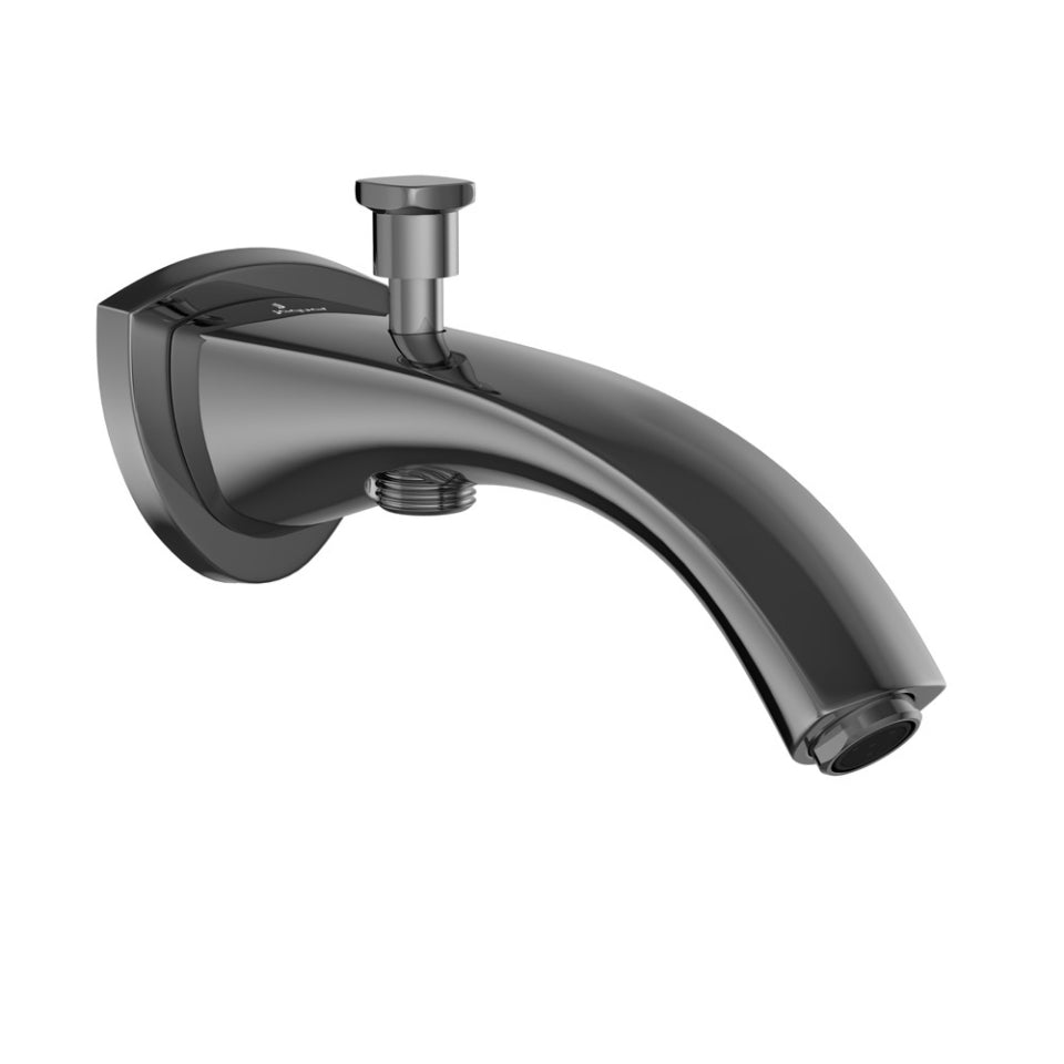 BATH TUB SPOUT WITH BUTTON ATTACHMENT FOR HAND SHOWER WITH WALL FLANGE - JAQUAR FAUCETS -  ( BLACK CHROME - SPOUT - 0x15 mm - 0inchX0.5inch )