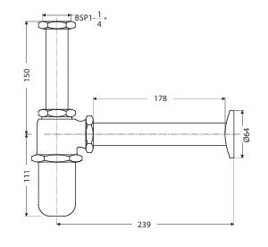 BOTTLE TRAP ECONOMY 32 MM - HINDWARE FAUCETS -  ( POLISHED CHROME - ADDONS - 0x32 mm - 0inchX1.3inch )