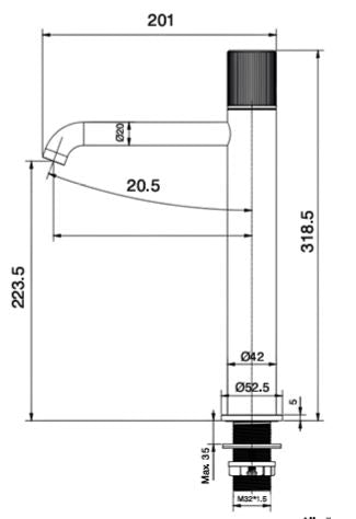 TALL PILLAR BASIN MIXER WITH PROGRESSIVE CARTRIDGE - AQUANT - ( BRUSHED GOLD - - 0x15 mm - 0inchX0.5inch )