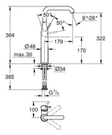ESSENCE 1-HANDLE BASIN MIXER U SPOUT WITHOUT POP-UP, XL SIZE - GROHE -  ( CHROME - G4 - ESSENCE - 0x10 mm - 0inchX0.4inch )