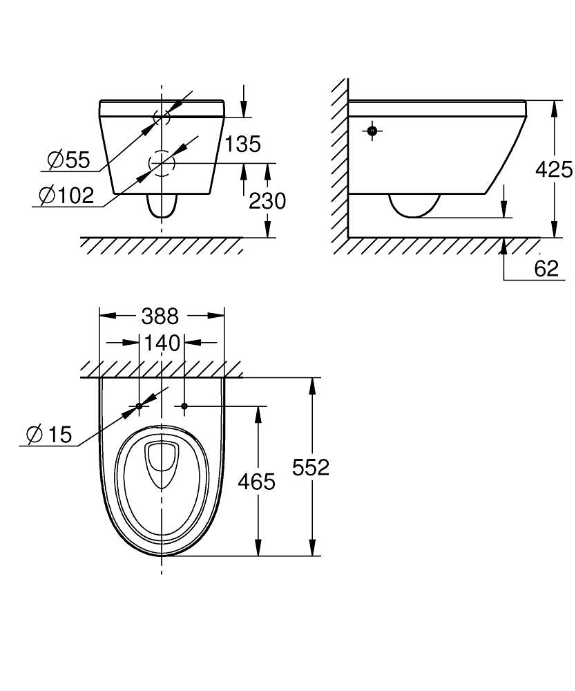 EURO CERAMIC 2.0 TOILET WH 2/4L - GROHE -  ( ALPINE WHITE - G3 - EURO 2.0 - 0x0 mm - 0inchX0inch )