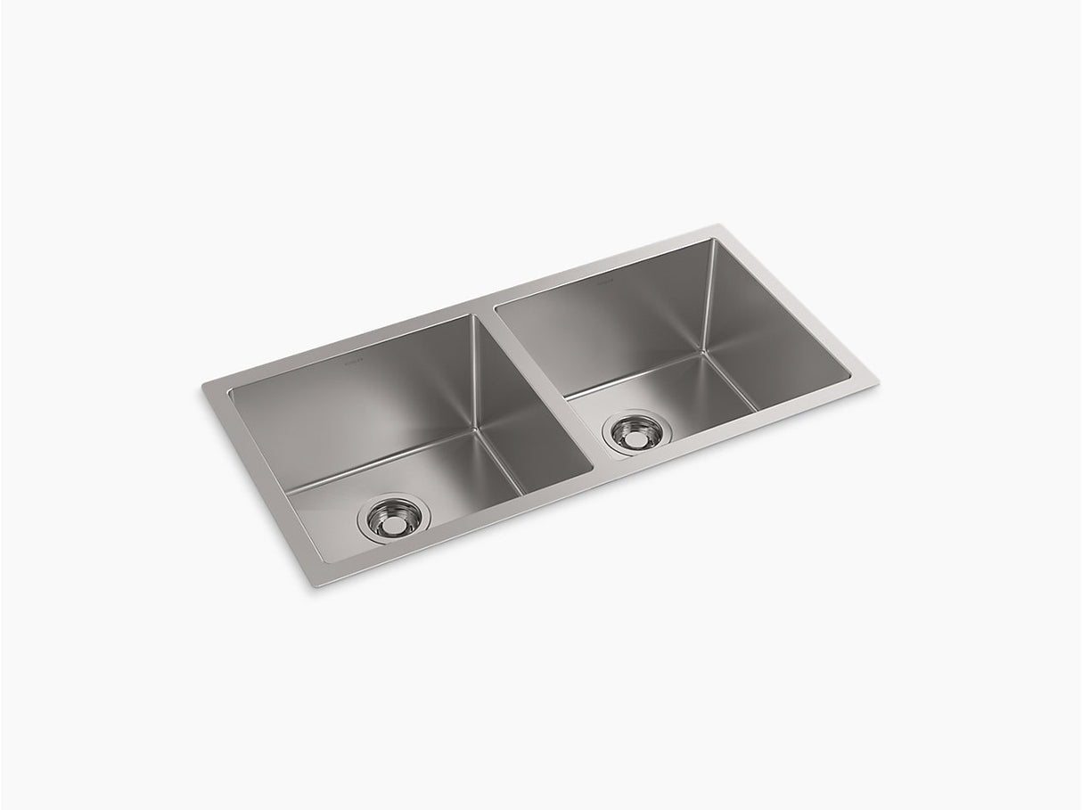 STRIVE TM SS DOUBLE BOWL UNDERMOUNT FABRICATED (DEPTH 10.16 INCH)W/STRAINER - KOHLER LUXURY -  (  - LUXURY - 914x457 mm - 36.56inchX18.28inch )