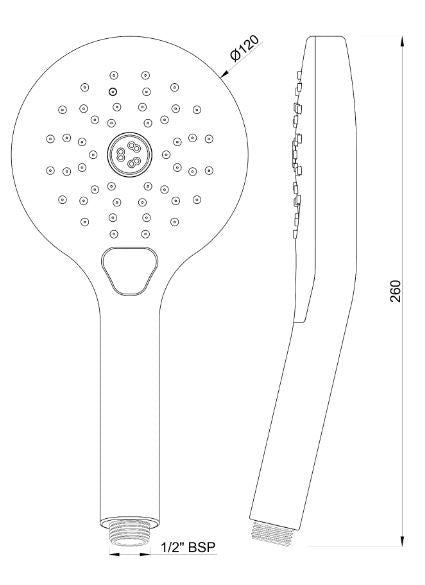 MEDLEY HAND SHOWER 120MM ROUND SHAPE TRIFLOW (SWIRL, MASSAGE & RAIN)ABS BODY WITH RUBIT CLEANING SYSTEM WITHOUT HOSE - JAQUAR FAUCETS - ( BLACK CHROME - MEDLEY SHOWER - 0x15 mm - 0inchX0.5inch )