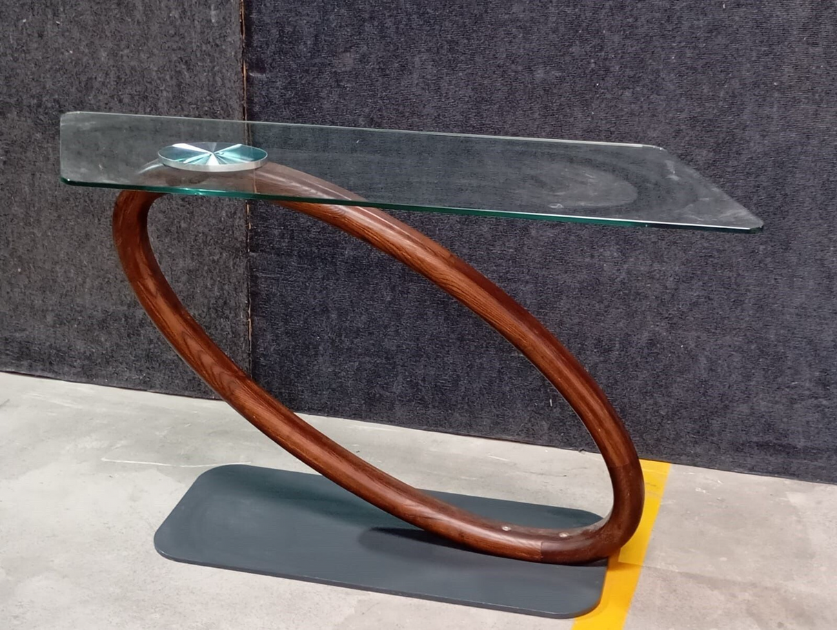 ST-COVER  CONSOLE TABLE TEAK WOOD BASE W/GLASS TOP TOUGHENED - FURNITURE - (WHITE + ROSEGOLD - BUENA CASA - 1143x406x737 mm - 45.72inchX16.24inchX29.48inch)