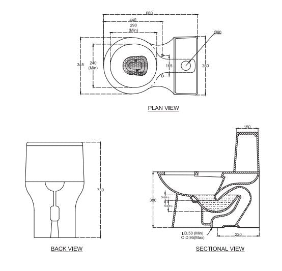 (PRUN) E.W.C ELEGANCE ONE-PIECE S-TRAP 220MM - HINDWARE -  ( STAR WHITE - ITALIAN - 0x0 mm - 0inchx0inch )