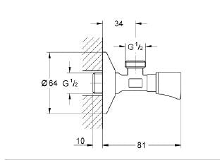 ANGLE VALVE 1/2INCH X 1/2INCH - GROHE -  ( CHROME - G3 - ANGLE VALVES NEUTRAL HANDLE - 0x15 mm - 0inchX0.6inch )