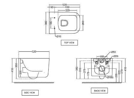 WALL HUNG WC W/SEAT COVER & ACCESSORIES.( BOLT DISTANCE 7INCH)- ARTIZE SWARE -  ( WHITE - LE BLANC - 0x0 mm - 0inchX0inch )