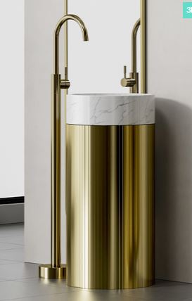 FREE STANDING WASH BASIN W/POP-UP WASTE COUPLING - AQUANT - ( BRUSHED GOLD - - 400x900 mm - 16inchX36inch )