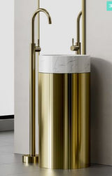 FREE STANDING WASH BASIN W/POP-UP WASTE COUPLING - AQUANT - ( BRUSHED GOLD - - 400x900 mm - 16inchX36inch )