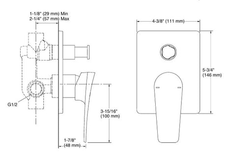 FORE ARC AQUA TURBO 230 RBS RECESSED BATH AND SHOWER TRIM - KOHLER POPULAR -  ( POLISHED CHROME - POPULAR - 0x40 mm - 0inchX1.6inch )