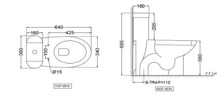 EWC ONE PC S -TRAP 110MM W/S.COVER - JAQUAR SWARE - ( WHITE - SOLO - 0x0 mm - 0inchX0inch )