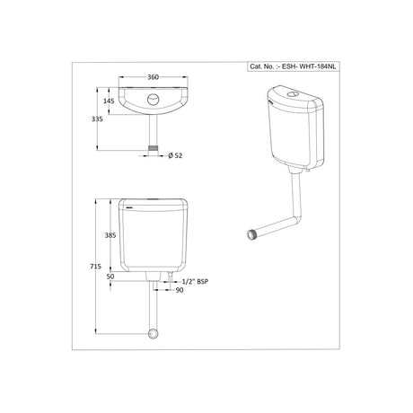 WALL HUNG CISTERN (TOP COVER WITH LEDGE) - ESSCO CISTERN -  ( WHITE -  - 0x0 mm - 0inchx0inch )