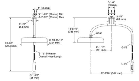 STATEMENT CEILING-MOUNT SINGLE-FUNCTION ICONIC DUAL SHOWER ARM WITH RAINHEAD AND HANDSHOWER - KOHLER LUXURY -  ( VIBRANT ROSE GOLD - LUXURY - 1975x550 mm - 79inchX22inch )