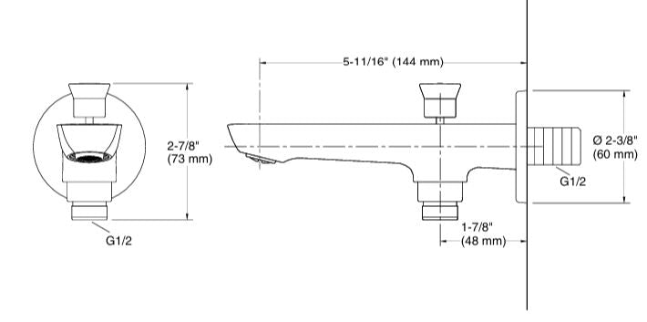 FORE ARC BATH SPOUT W DIVERTER - KOHLER POPULAR -  ( POLISHED CHROME - POPULAR - 0x0 mm - 0inchx0inch )