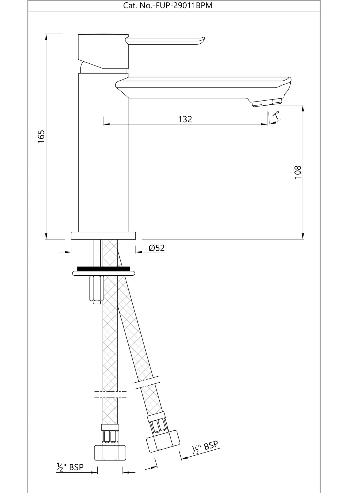 SINGLE LEVER BASIN MIXER WITHOUT POPUP WASTE SYSTEM WITH 450MM LONG BRAIDED HOSES WITH WALL FLANGE - JAQUAR FAUCETS - (BLACK CHROME - FUSION PRIME - 0x15 mm -  0inchX0.5inch)