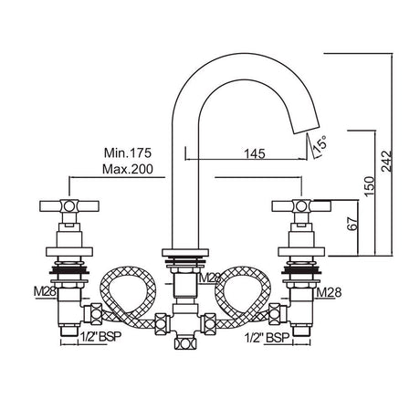 BATH TUB FILLER W/2 CONTROL COCKS & SPT - JAQUAR FAUCETS - ( CHROME - SOLO - 0x15 mm - 0inchX0.5inch )