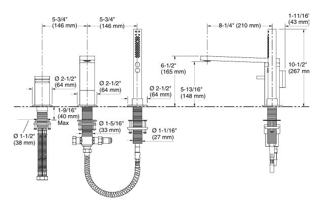 COMPOSED 3 HOLE BATH FILLER & HANDSHOWER - KOHLER LUXURY -  ( VIBRANT ROSE GOLD - LUXURY - 0x0 mm - 0inchX0inch )