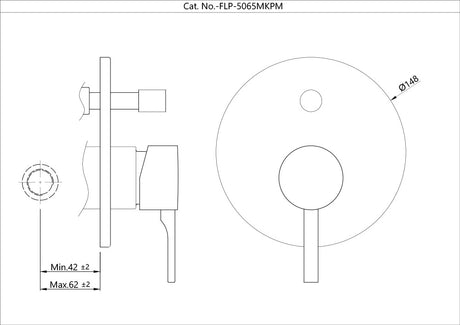 EXPOSED PART KIT OF SINGLE LEVER IN-WALL DIVERTER (COMPATIBLE IN-WALL PART ALD-065M IS SOLD SEPARATELY)- JAQUAR FAUCETS - ( BLACK MATT - FLORENTINE PRIME - 0x15 mm - 0inchX0.5inch )