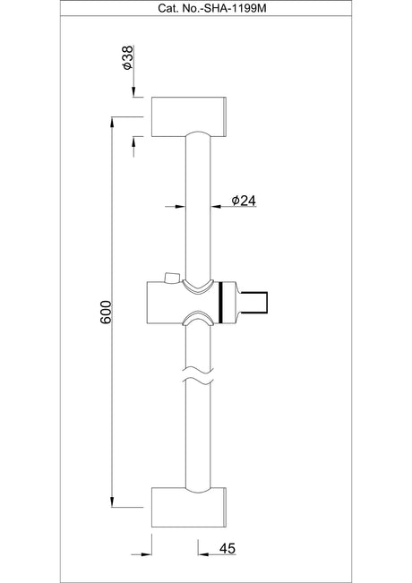 SLIDING RAIL 24MM DIA , 600MM LONG ROUND SHAPE WITH HAND SHOWER HOLDER - JAQUAR FAUCETS - ( BLACK CHROME - SHOWER ACC. - 0x600 mm - 0inchX24inch )