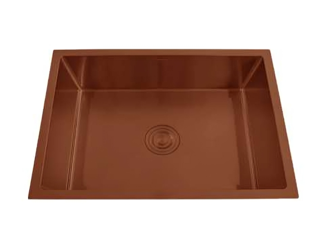 1.0 BOWL SS SINK WITH WASTE COUPLING (DEPTH 9INCH) - FUTURA -  ( COPPER ROSE - HAND CARVED - 600x450 mm - 24inchX18inch )