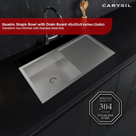 1 BOWL W/SMALL DRAINBOARD (DEPTH 9INCH) THK 1MM - CARYSIL -  ( MATT - QUADRO - 915x460 mm - 36inchX18inch )
